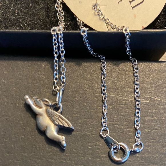 Whistle Pig Pewter Flying Pig Charm and Necklace Handcrafted by Danforth in VT - Picture 3 of 6